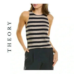 1383. THEORY WOOL CREPE STRIPED TANK TOP SIZE LARGE‎ NAVY BLUE/KHAKI COLOR SZ LG
